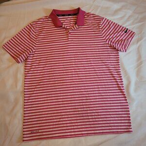 Nike Men's Short Sleeve Golf Polo Pink and White Stripes Size Large